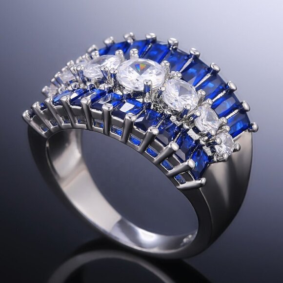 Fashion Eternity Trendy Full Around Sapphire Beautiful Ring for Women, PD456 - Picture 1 of 8